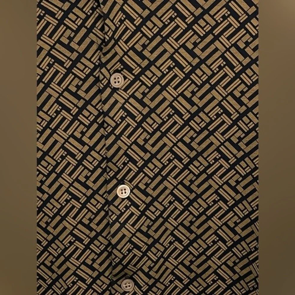 Murano Liquid Luxury Slim Fit Geometric Button Up Navy Blue Brown size M - Picture 7 of 13